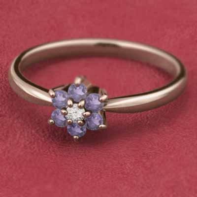 アメジスト(紫水晶) ピンクゴールドk18 フラワー リング 2月誕生石 天然ダイヤモンドの画像