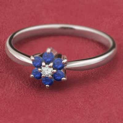 フラワー 天然ダイヤモンド 指輪 9月の誕生石 k18ホワイトゴールド ブルーサファイアの画像