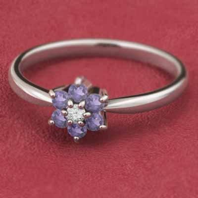 アメシスト(紫水晶) フラワー 白金（プラチナ）900 天然ダイヤモンド リング 2月誕生石の画像