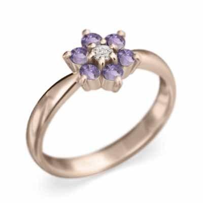 フラワー リング アメジスト(紫水晶) 2月誕生石 k10ピンクゴールドの画像
