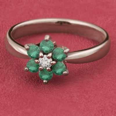 フラワー 指輪 5月の誕生石 k10ピンクゴールド エメラルドの画像