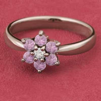 9月の誕生石 フラワー ピンクサファイヤ k10ピンクゴールド リングの画像