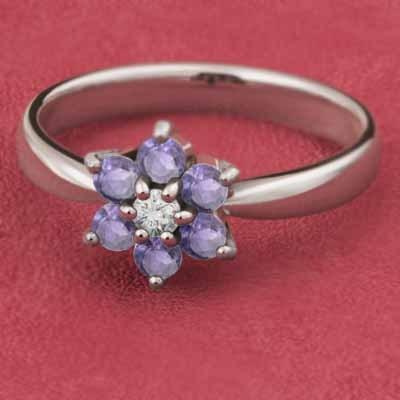 アメジスト(紫水晶) フラワー リング 2月誕生石 k10ホワイトゴールドの画像