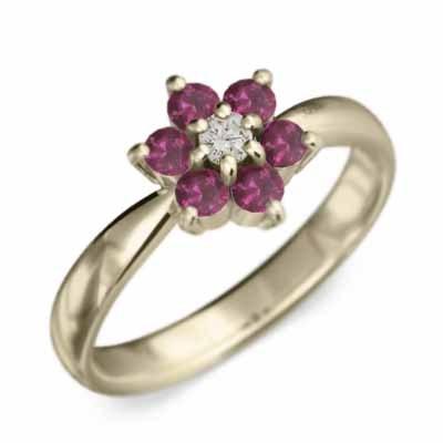 フラワー ルビー リング 10金イエローゴールド 7月の誕生石の画像