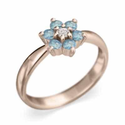 指輪 ブルートパーズ k18ピンクゴールド 11月誕生石 フラワーの画像