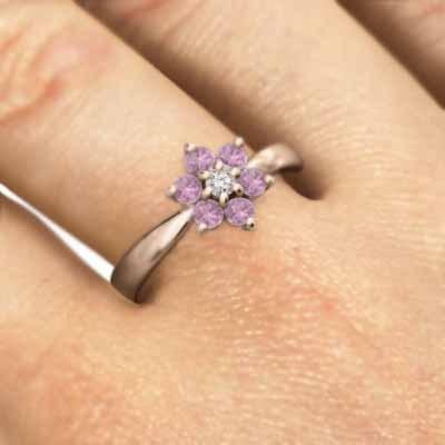 ピンクサファイヤ 9月の誕生石 フラワー リング 18金ピンクゴールドの画像