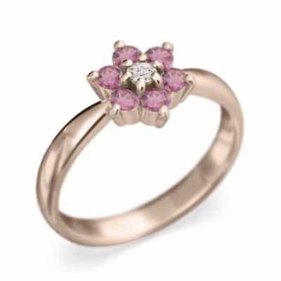 指輪 フラワー k18ピンクゴールド 10月の誕生石 ピンクトルマリンの画像