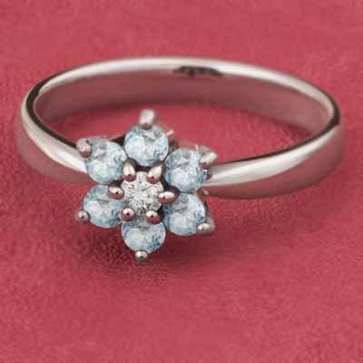リング フラワー 3月の誕生石 アクアマリン k18ホワイトゴールドの画像