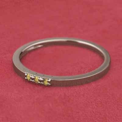 10金ピンクゴールド シトリントパーズ 指輪 スリーストーン スレンダー 細い指輪 11月誕生石の画像