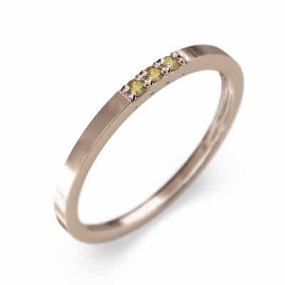 11月誕生石 スリーストーン k10ピンクゴールド リング (黄水晶)シトリン 細い指輪 スレンダーの画像