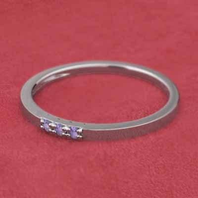 スリーストーン アメジスト(紫水晶) 2月の誕生石 リング ホワイトゴールドk10 細い指輪 スレンダーの画像