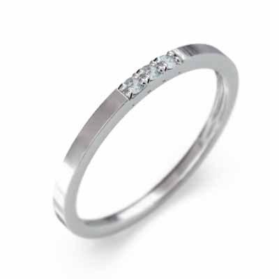スレンダー スリーストーン アクアマリン 細い指輪 3月の誕生石 リング k10ホワイトゴールドの画像