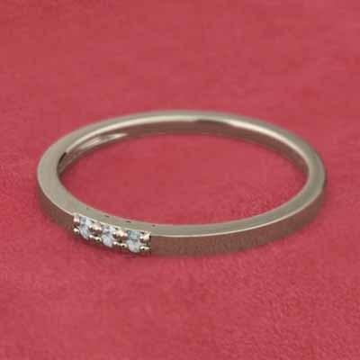 リング スリーストーン 細い指輪 3月の誕生石 k10 アクアマリン スレンダーの画像