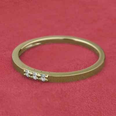 指輪 スレンダー アクアマリン 3月の誕生石 細い指輪 k18イエローゴールド スリーストーンの画像