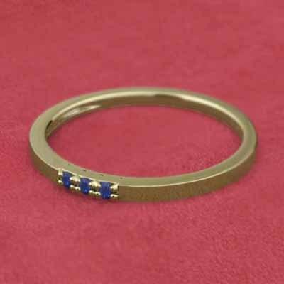 9月の誕生石 サファイア リング スレンダー スリーストーン 細い指輪 k18の画像