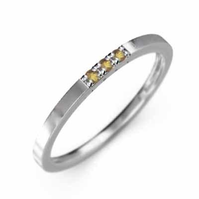 おすすめ (黄水晶)シトリン 平打ち 指輪 スリーストーン 白金（プラチナ）900 11月誕生石 幅リング 微細 指輪