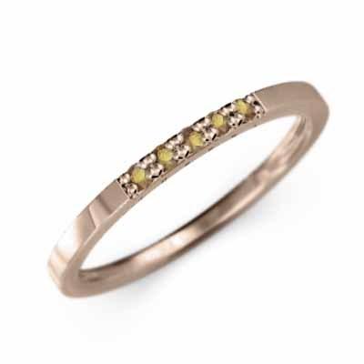k10ピンクゴールド 平らな指輪 ハーフ エタニティ 指輪 5石 細身 指輪 シトリン 11月の誕生石 幅約1.5mmリング 微細