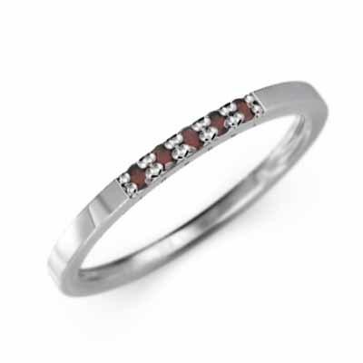 k10ホワイトゴールド 平打ち 指輪 ハーフ エタニティリング ファイブストーン 細身 リング ガーネット 1月誕生石 幅約1.5mmリング 微細