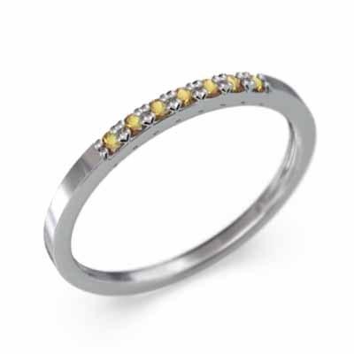 k18ホワイトゴールド (黄水晶)シトリン リング ハーフエタニティリング スレンダー 11月誕生石の画像