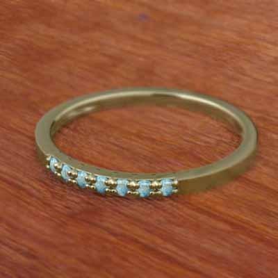 ブルートパーズ(青) ハーフエタニティリング 18金イエローゴールド 11月誕生石 リング スレンダーの画像