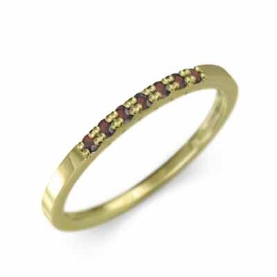 指輪 ガーネット 18金イエローゴールド 1月誕生石 スレンダー ハーフエタニティリングの画像