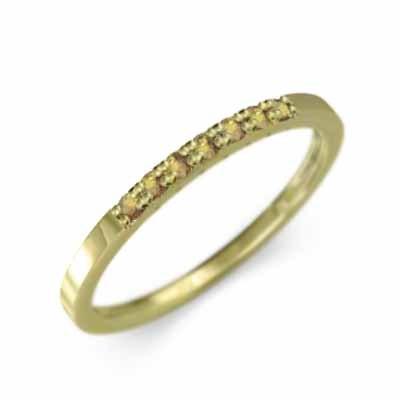 リング スレンダー 11月誕生石 (黄水晶)シトリン ハーフエタニティリング 18金イエローゴールドの画像