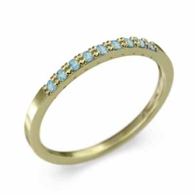 ハーフ エタニティリング 平打ち 指輪 細身 リング ブルートパーズ 11月誕生石 k18イエローゴールド 幅約1.5mmリング 微細