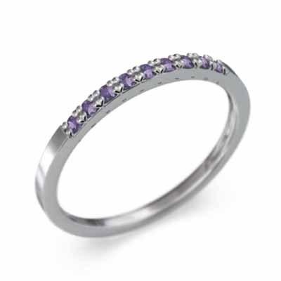 ハーフエタニティリング 白金（プラチナ）900 スレンダー 2月誕生石 アメシスト(紫水晶) リングの画像