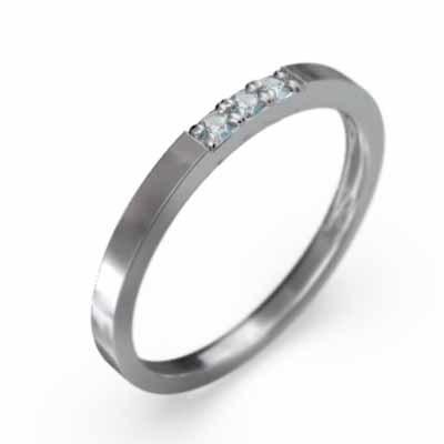 k10ホワイトゴールド 指輪 3月の誕生石 スリーストーン アクアマリン スレンダーの画像