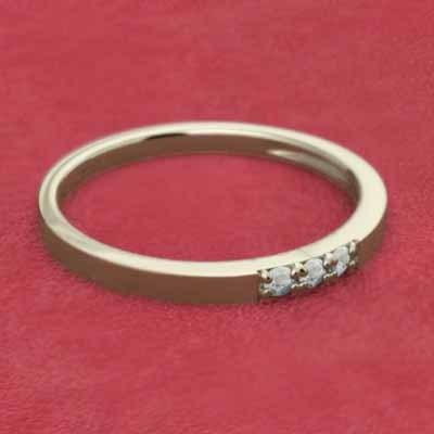 リング 3月の誕生石 スレンダー スリーストーン イエローゴールドk18 アクアマリンの画像