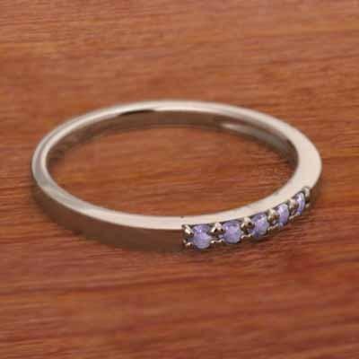 ファイブストーン 10金ピンクゴールド リング 2月誕生石 スレンダー アメシスト(紫水晶)の画像
