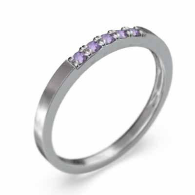 k10ホワイトゴールド ファイブストーン 2月誕生石 アメシスト(紫水晶) スレンダー リングの画像