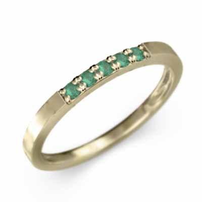 エメラルド 5月誕生石 k10イエローゴールド スレンダー リング ファイブストーンの画像