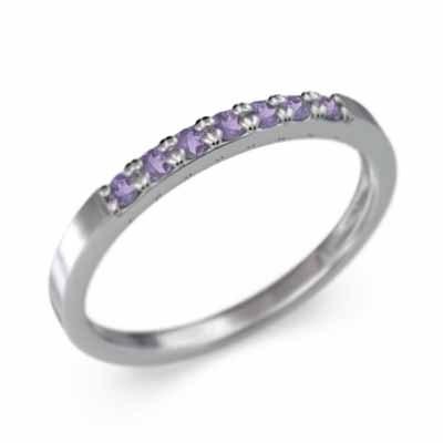 ハーフエタニティリング 2月誕生石 スレンダー リング アメシスト(紫水晶) 10金ホワイトゴールドの画像