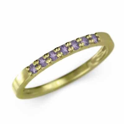 指輪 ハーフエタニティリング アメジスト(紫水晶) スレンダー 2月の誕生石 イエローゴールドk18の画像