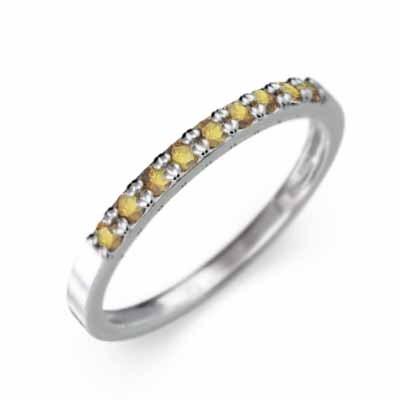 ハーフエタニティリング リング 11月誕生石 (黄水晶)シトリン 10金ホワイトゴールド スレンダーの画像