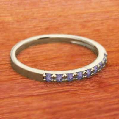 リング イエローゴールドk10 2月の誕生石 スレンダー ハーフエタニティリング アメジスト(紫水晶)の画像