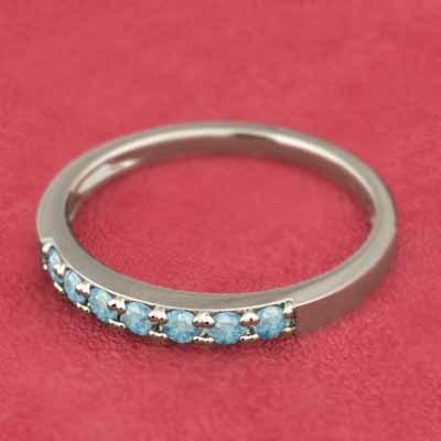リング k10イエローゴールド ハーフエタニティリング スレンダー ブルートパーズ(青) 11月誕生石の画像