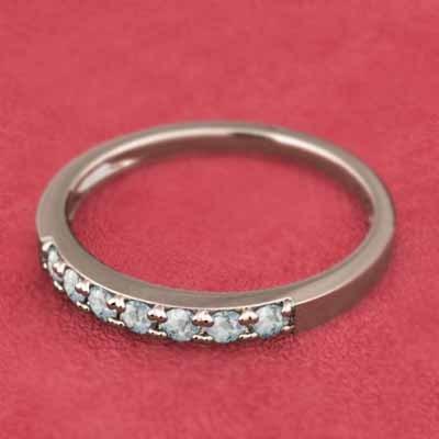 リング 3月の誕生石 スレンダー ハーフエタニティリング アクアマリン k18ピンクゴールドの画像