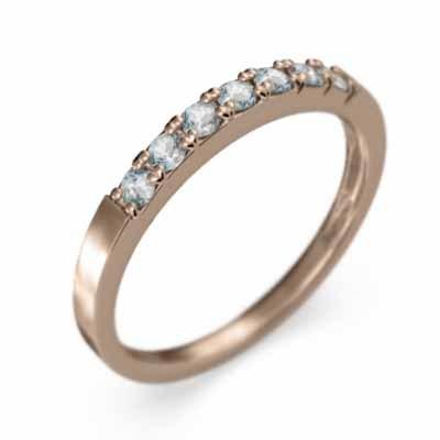 リング 3月の誕生石 スレンダー ハーフエタニティリング アクアマリン k18ピンクゴールドの画像
