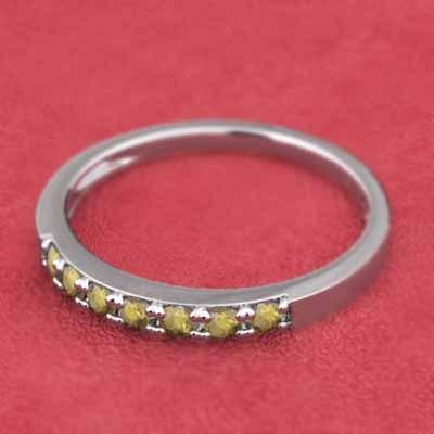 リング k18ホワイトゴールド ハーフエタニティリング 11月誕生石 スレンダー (黄水晶)シトリンの画像