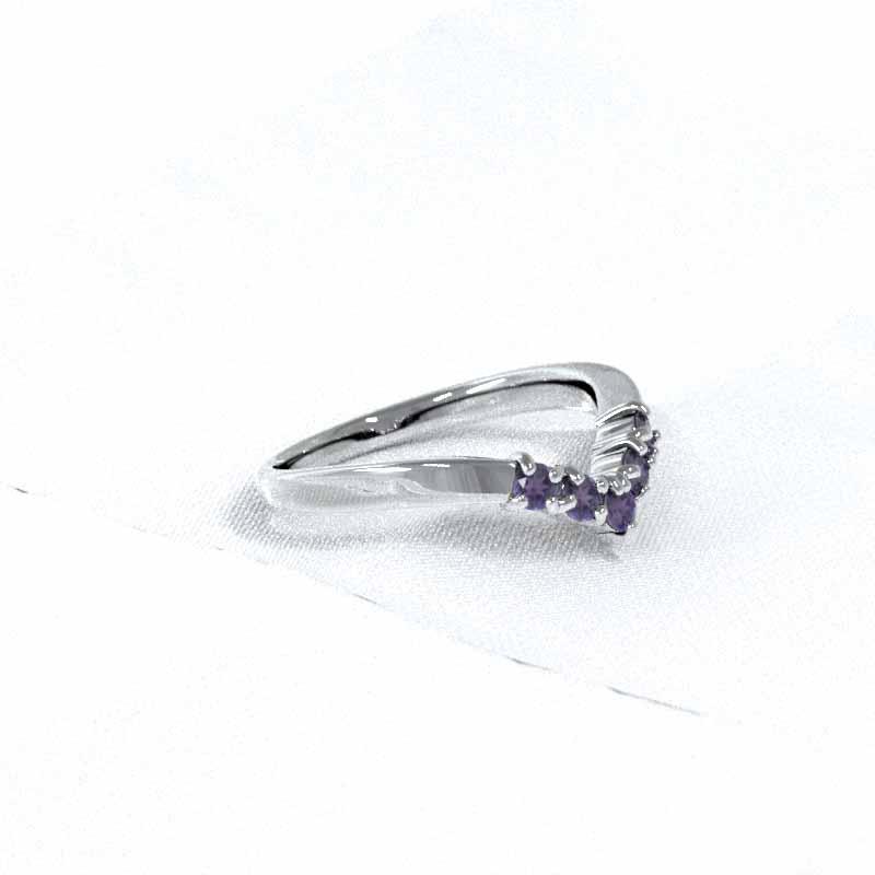 アメジスト(紫水晶) Pt900 指輪 ファイブストーン 2月の誕生石の画像