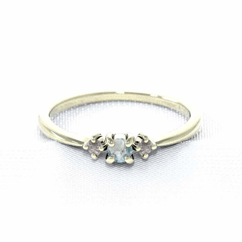3月誕生石 アクアマリン リング 天然ダイヤモンド k10イエローゴールドの画像