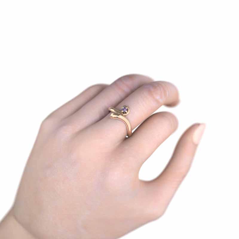 蛇 アメシスト(紫水晶) 一粒石 リング k10ピンクゴールド 2月誕生石の画像