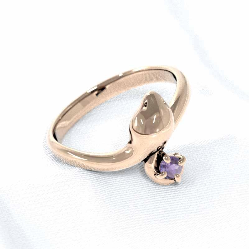 10金ピンクゴールド アメシスト(紫水晶) リング 一粒石 蛇 2月誕生石の画像