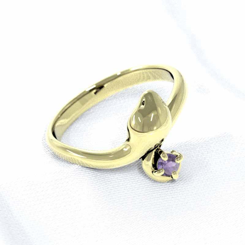 一粒石 2月の誕生石 リング アメジスト(紫水晶) 18金イエローゴールド 蛇の画像