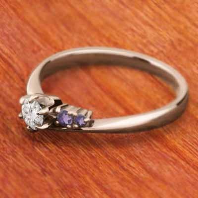 2月誕生石 リング アメジスト(紫水晶) 天然ダイヤモンド 18金ピンクゴールドの画像