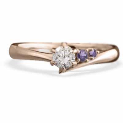 2月誕生石 リング アメジスト(紫水晶) 天然ダイヤモンド 18金ピンクゴールドの画像
