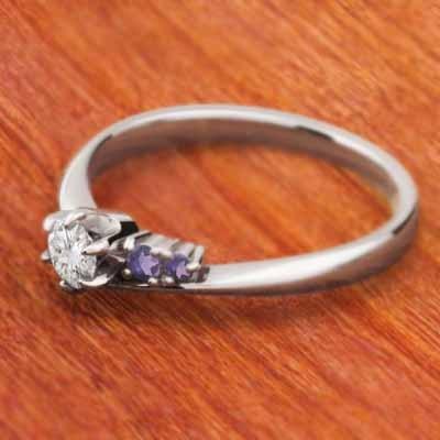 リング 18金ホワイトゴールド 2月の誕生石 アメシスト(紫水晶) 天然ダイヤモンドの画像