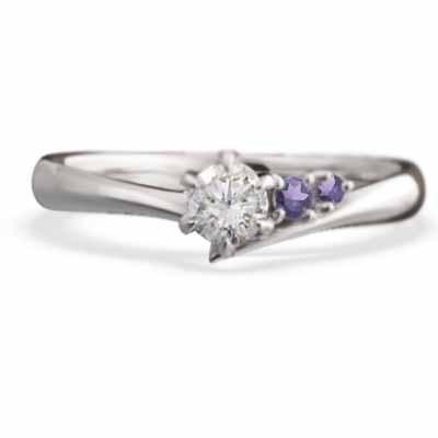 リング 18金ホワイトゴールド 2月の誕生石 アメシスト(紫水晶) 天然ダイヤモンドの画像
